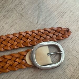 Braided Brown Leather Belt with Silver Buckle